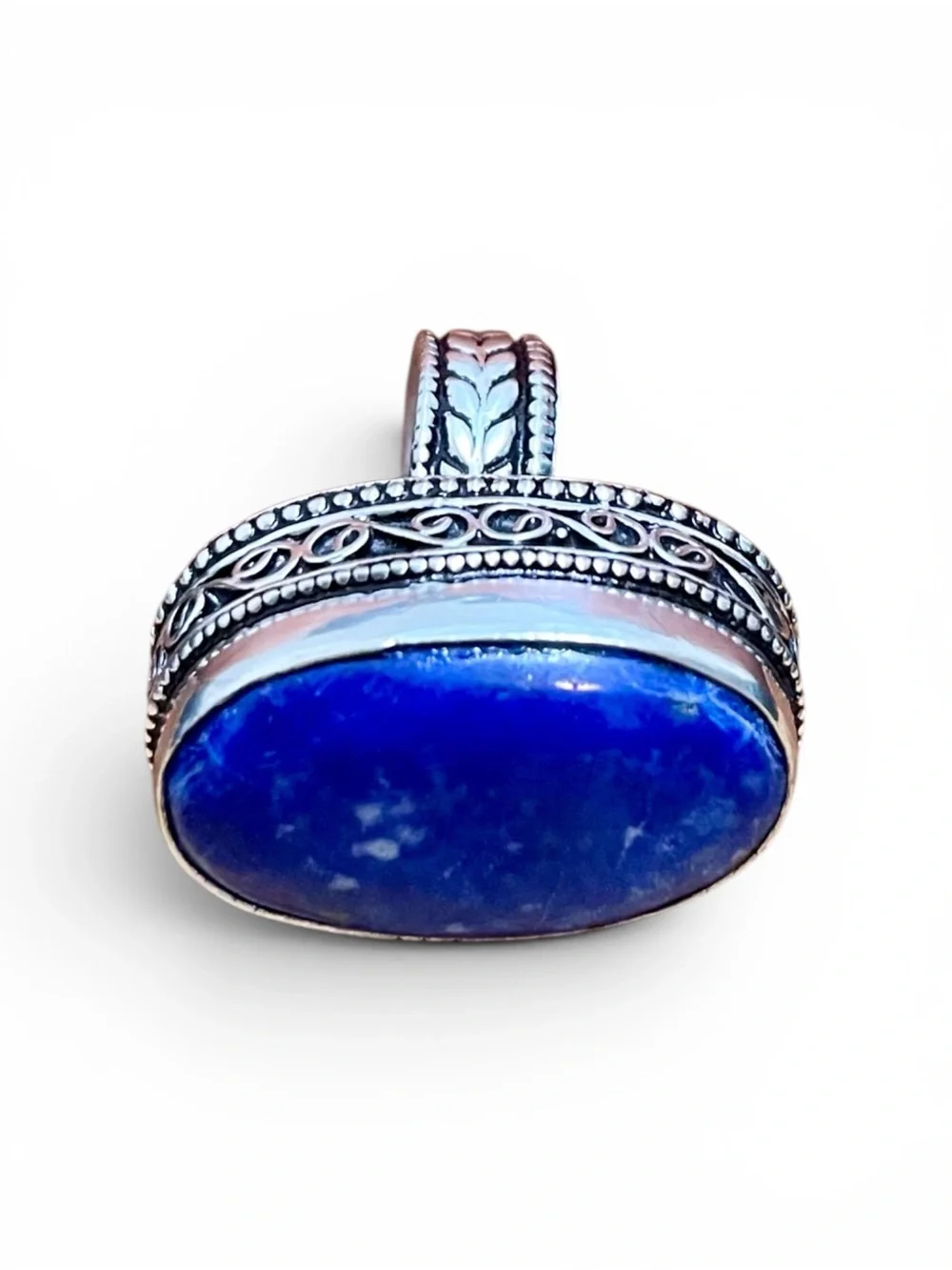 Genuine Lapis Lazuli Silver Over Stainless Steel Oval Statement Ring Unisex NWOT